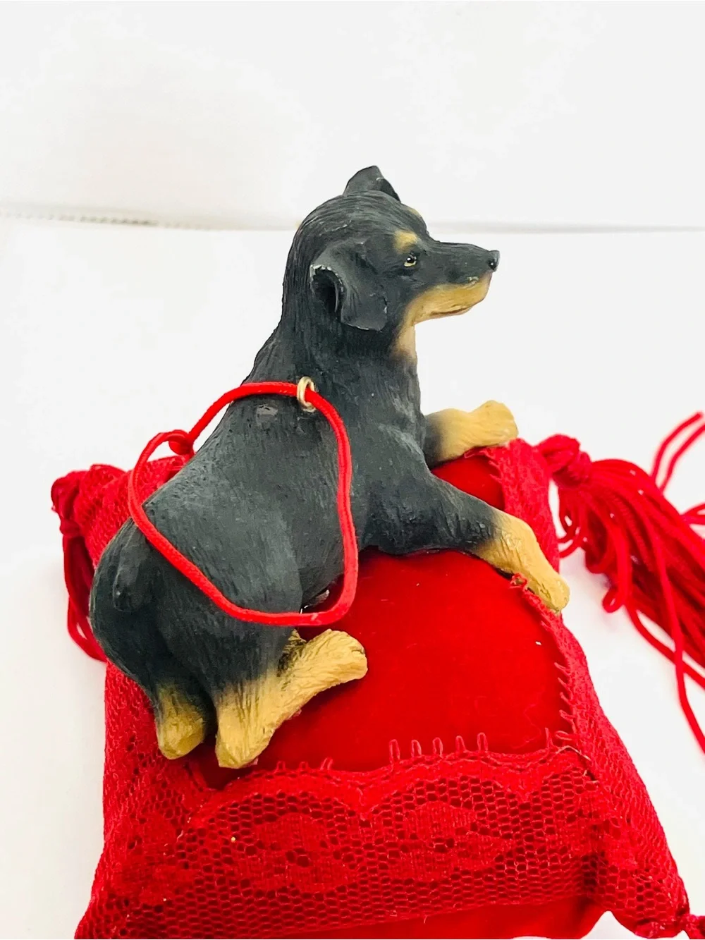 Handmade Rottweiler On A Red Velevet Pillow Ornament Read